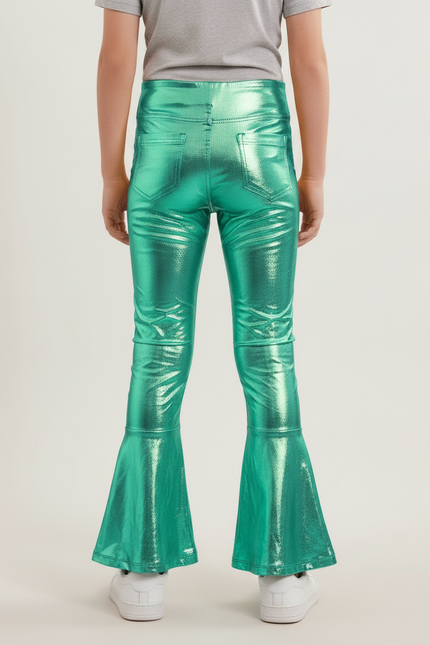 Pantalon Patte D'Éléphant Vert Métallisé Brillant Évasé Enfant - Polyester - vue 2