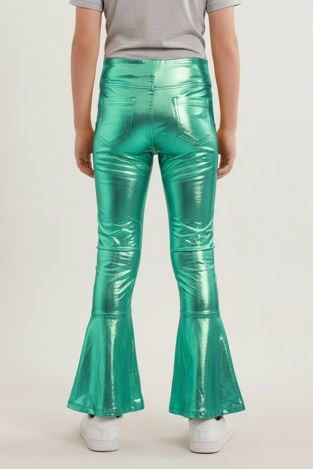 Pantalon Patte D'Éléphant Vert Métallisé Brillant Évasé Enfant - Polyester - vue 2