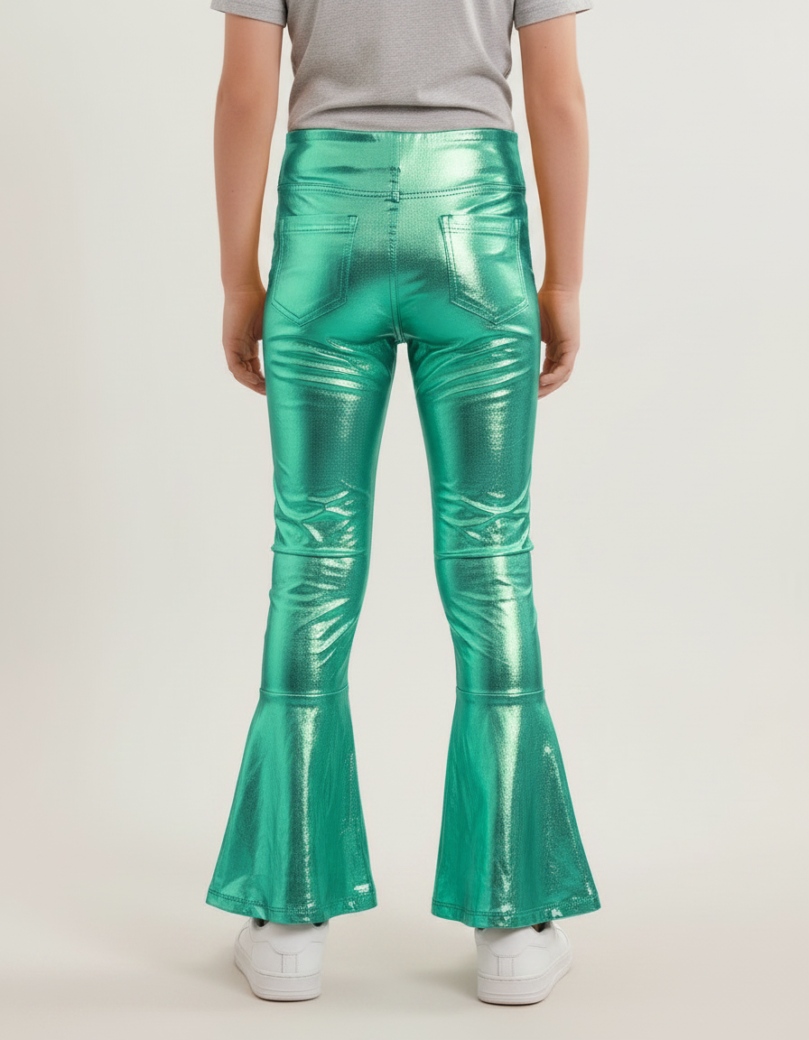 Pantalon Patte D'Éléphant Vert Métallisé Brillant Évasé Enfant - Polyester - vue 2