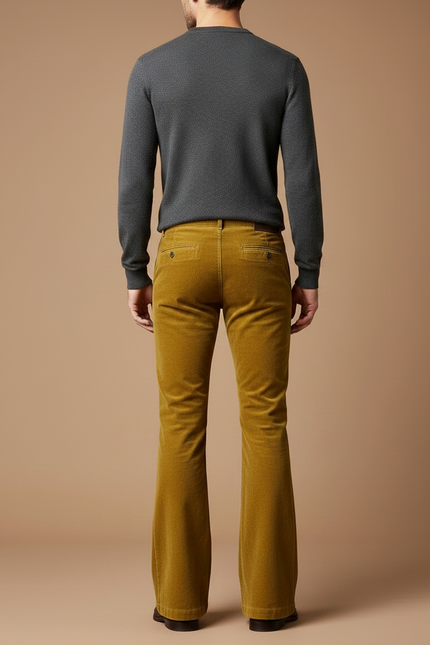 Pantalon Patte D'Éléphant Velours Côtelé Jaune Homme Décontracté - Cordé - vue 2