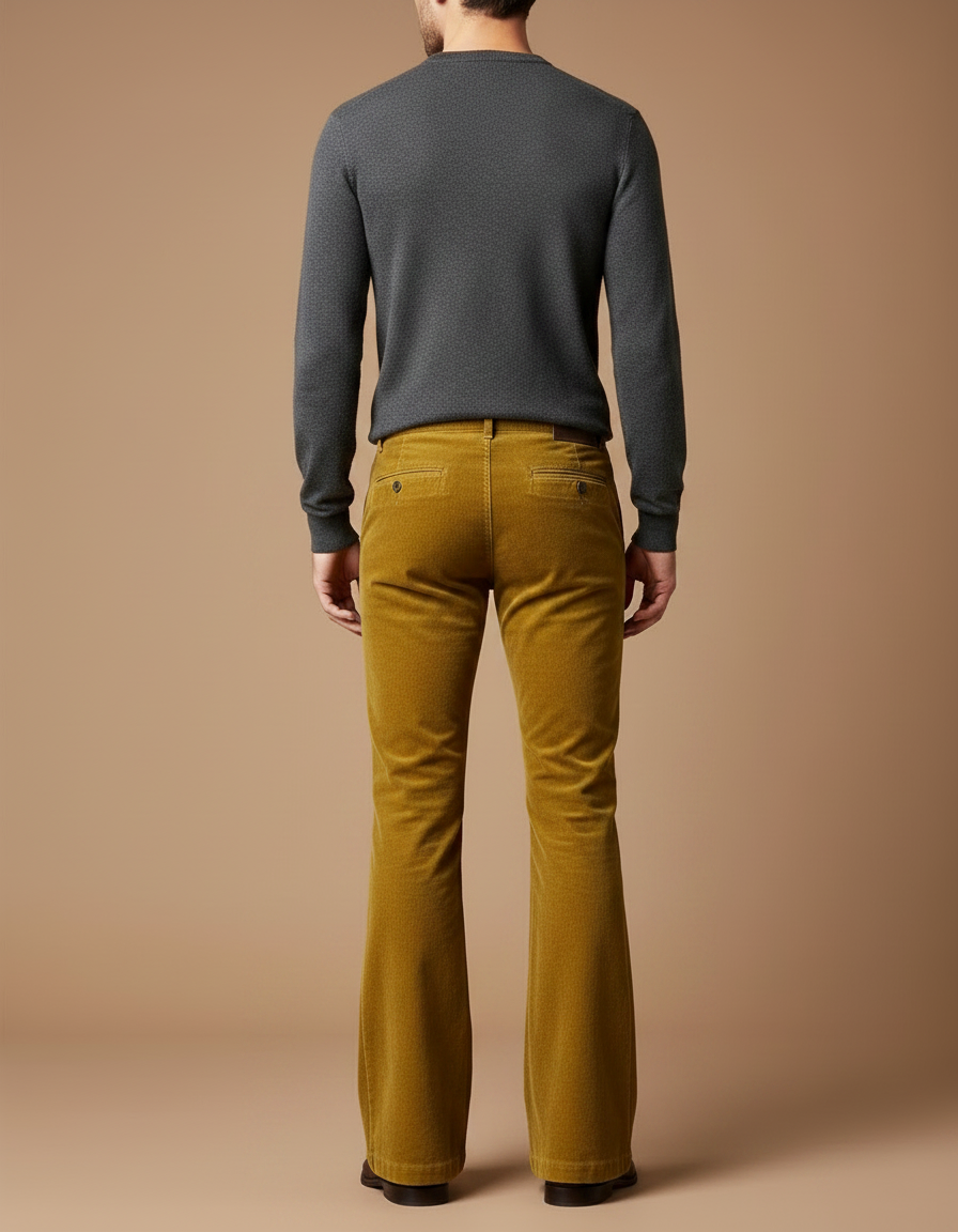 Pantalon Patte D'Éléphant Velours Côtelé Jaune Homme Décontracté - Cordé - vue 2