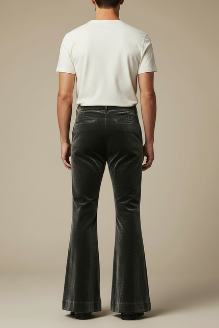Pantalon Patte D'Éléphant Velours Gris Homme Évasé Chic - vue 2