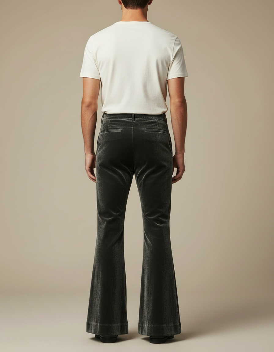 Pantalon Patte D'Éléphant Velours Gris Homme Évasé Chic - vue 2