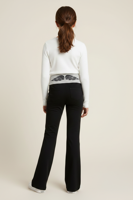 Pantalon Patte D'Éléphant Noir Ailes Grises Confortable Fille - Maille - vue 2