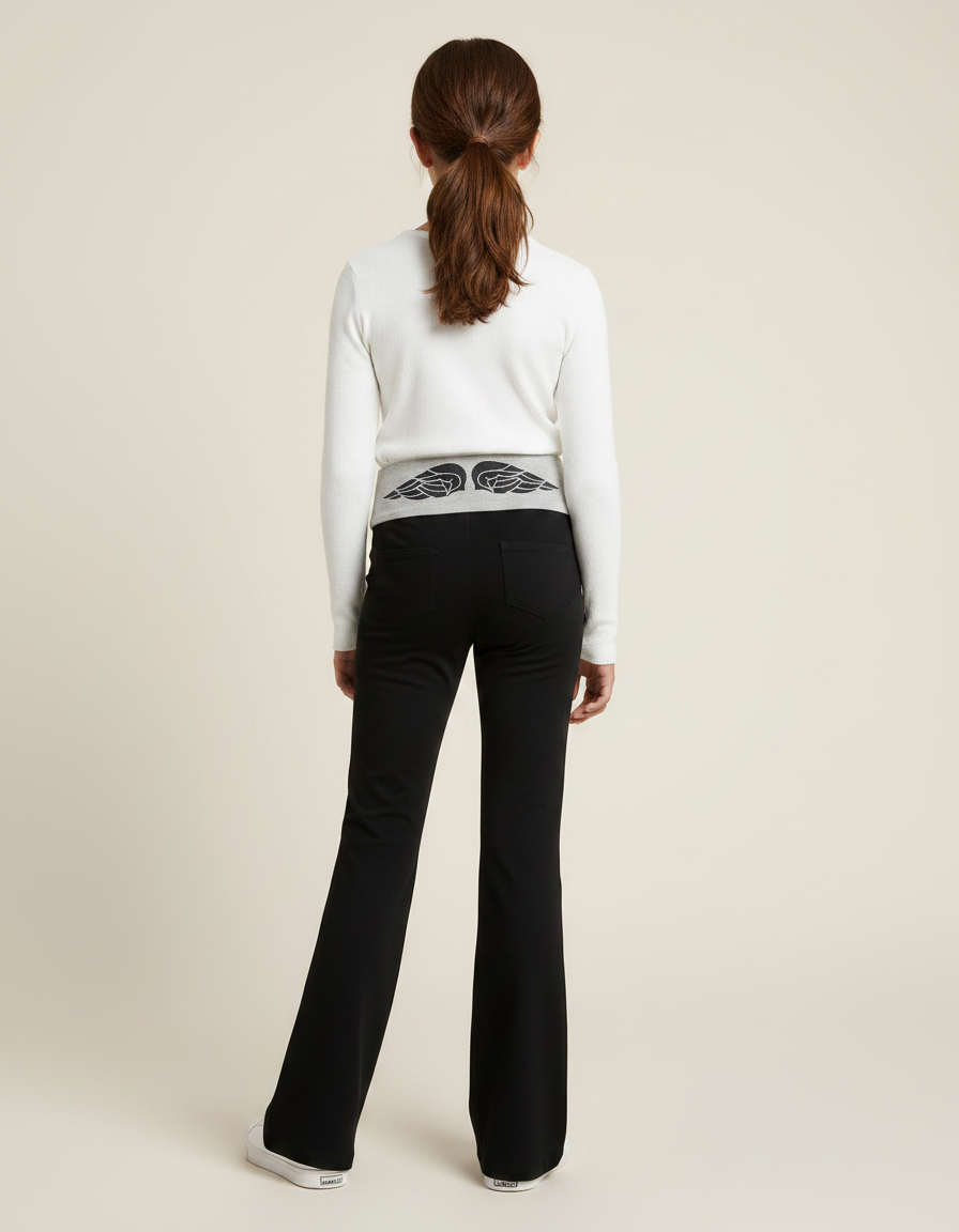 Pantalon Patte D'Éléphant Noir Ailes Grises Confortable Fille - Maille - vue 2