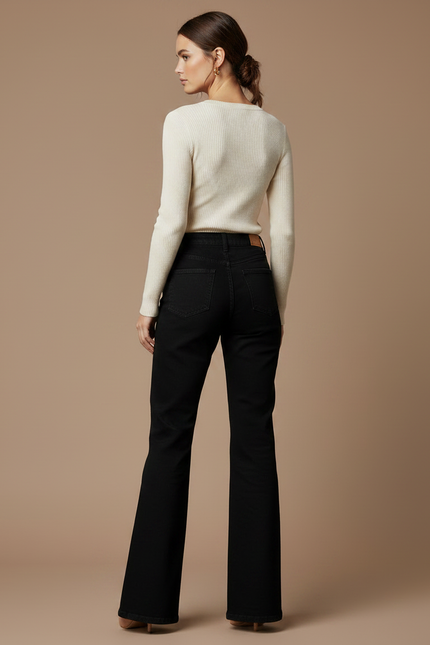 Pantalon Patte D'Éléphant Noir Étoiles Léopard Femme Décontracté - Jean - vue 2