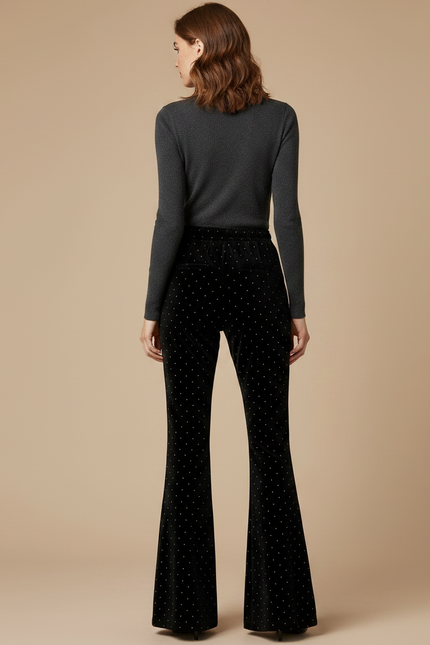Pantalon Patte D'Éléphant Noir Velours Évasé Pailleté Élégant Femme - vue 2