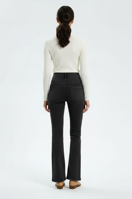Pantalon Patte D'Éléphant Gris Foncé Denim Évasé Confortable Femme - Jean - vue 2