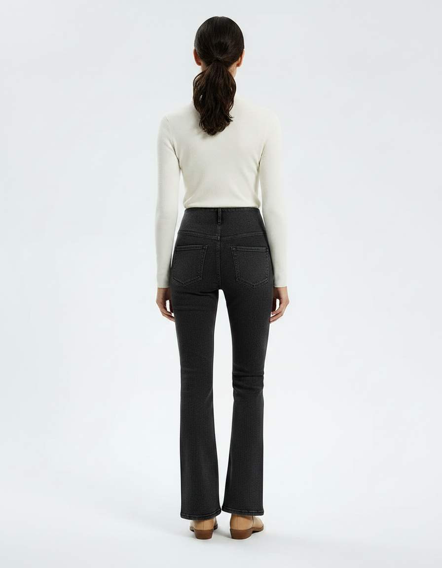 Pantalon Patte D'Éléphant Gris Foncé Denim Évasé Confortable Femme - Jean - vue 2