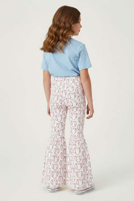 Pantalon Patte D'Éléphant Blanc Cœurs Baseball Fille - Maille - vue 2