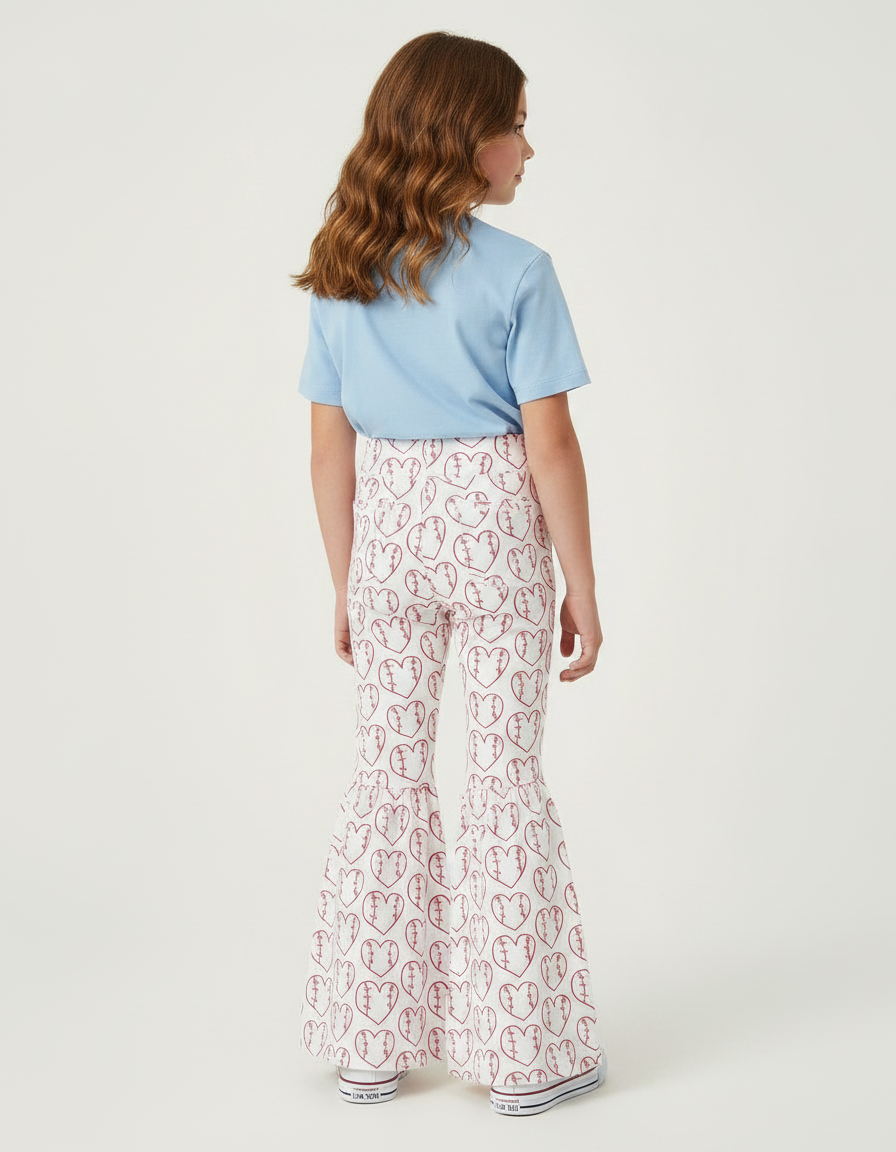 Pantalon Patte D'Éléphant Blanc Cœurs Baseball Fille - Maille - vue 2