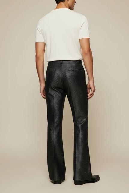 Pantalon Patte D'Éléphant Noir Brillant Pailleté Évasé Homme - Maille - vue 2