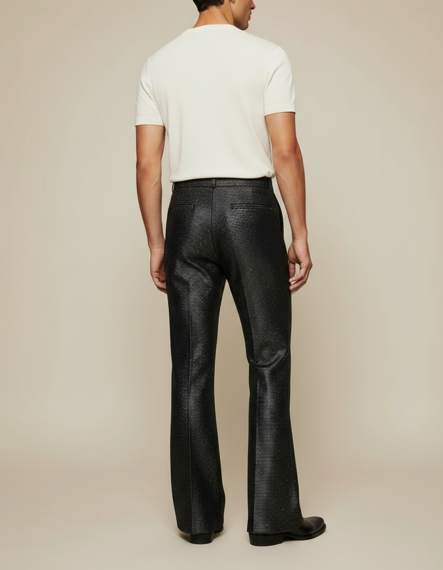 Pantalon Patte D'Éléphant Noir Brillant Pailleté Évasé Homme - Maille - vue 2