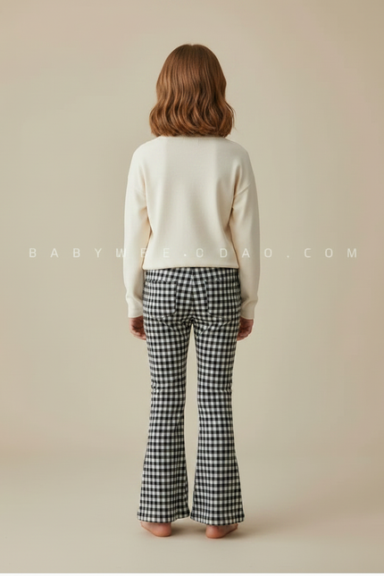 Pantalon Patte D'Éléphant Évasé Carreaux Vichy Noir Blanc - Multicolore Coton - vue 2