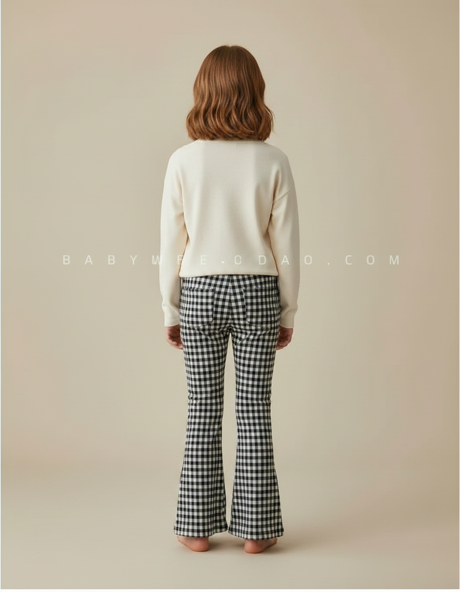 Pantalon Patte D'Éléphant Évasé Carreaux Vichy Noir Blanc - Multicolore Coton - vue 2