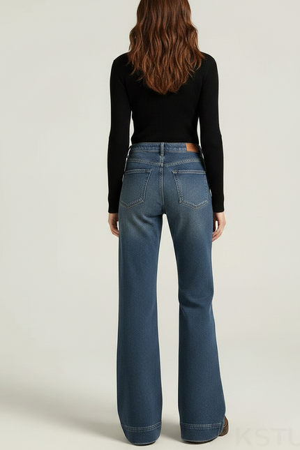 Pantalon Patte D'Éléphant Jean Bleu Taille Haute Évasé Vintage - vue 2