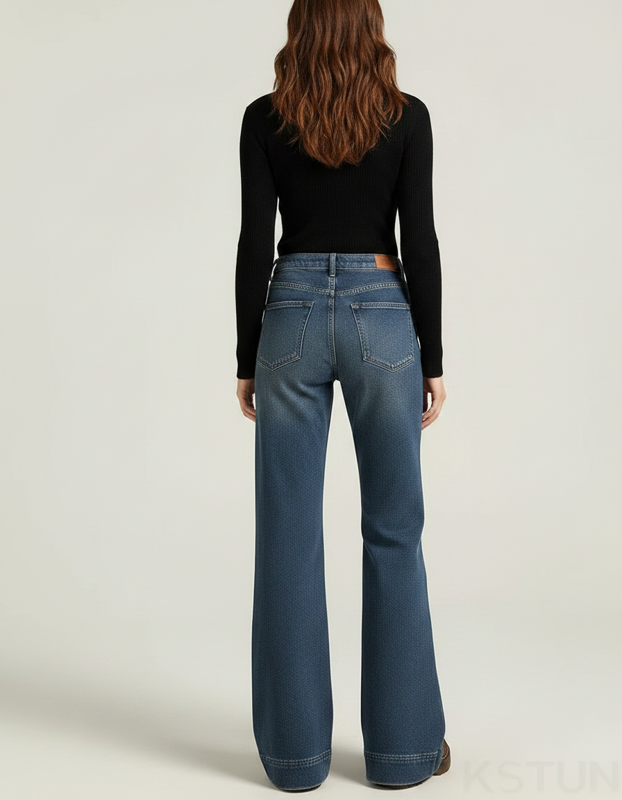 Pantalon Patte D'Éléphant Jean Bleu Taille Haute Évasé Vintage - vue 2