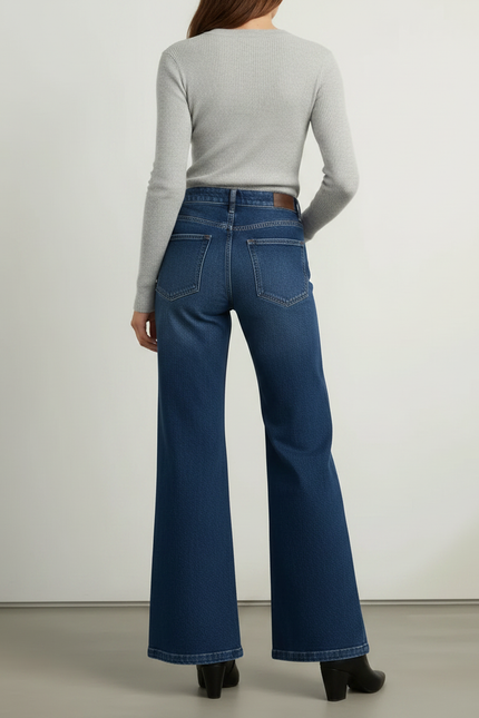 Pantalon Patte D'Éléphant Jean Bleu Coupe Large Confortable - vue 2