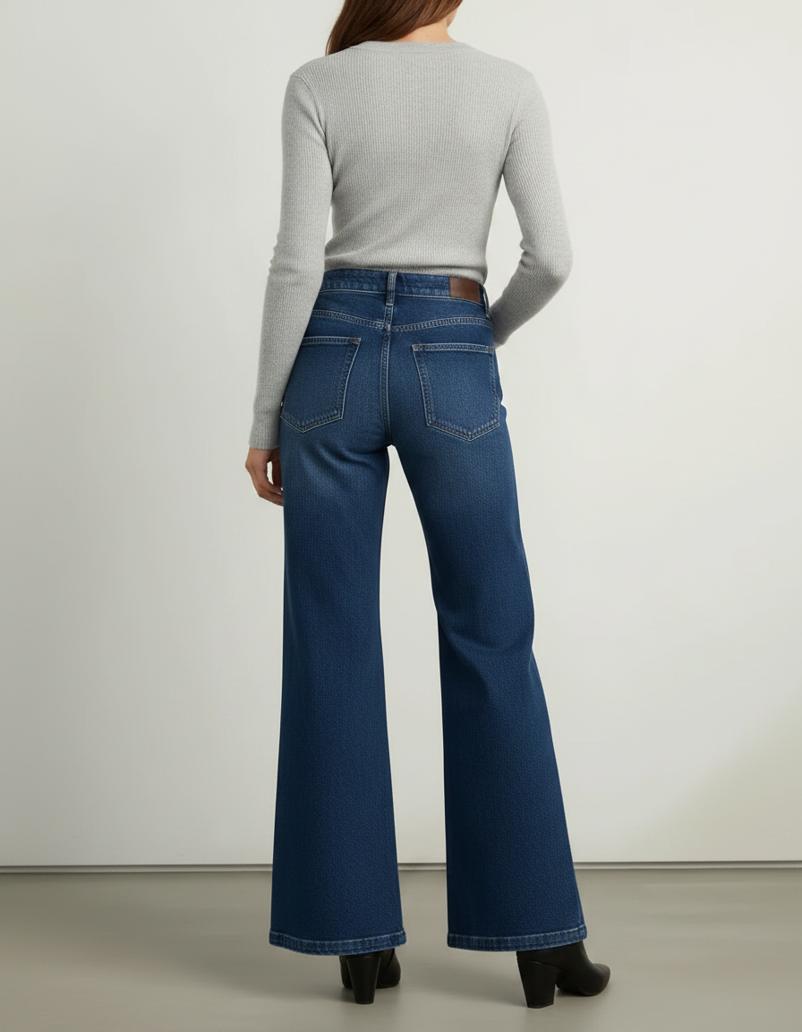 Pantalon Patte D'Éléphant Jean Bleu Coupe Large Confortable - vue 2