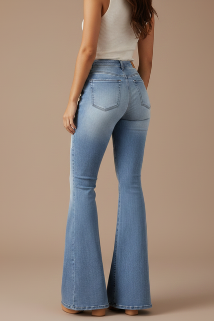 Pantalon Patte D'Éléphant Bleu Délavé Taille Haute Déchiré - Jean - vue 2