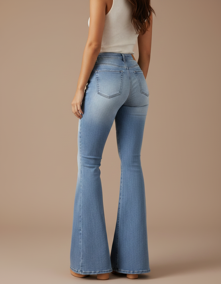Pantalon Patte D'Éléphant Bleu Délavé Taille Haute Déchiré - Jean - vue 2