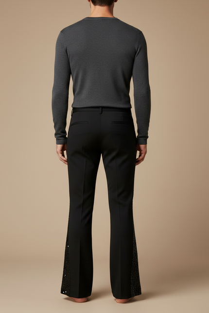 Pantalon Patte D'Éléphant Noir Paillettes Scintillantes Homme - Polyester - vue 2