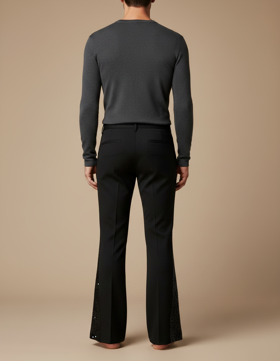 Pantalon Patte D'Éléphant Noir Paillettes Scintillantes Homme - Polyester - vue 2