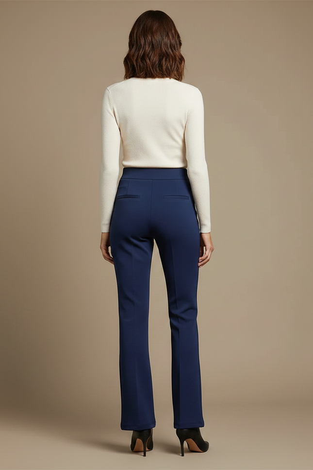 Pantalon Patte D'Éléphant Bleu Marine Élégant Taille Haute - Maille - vue 2