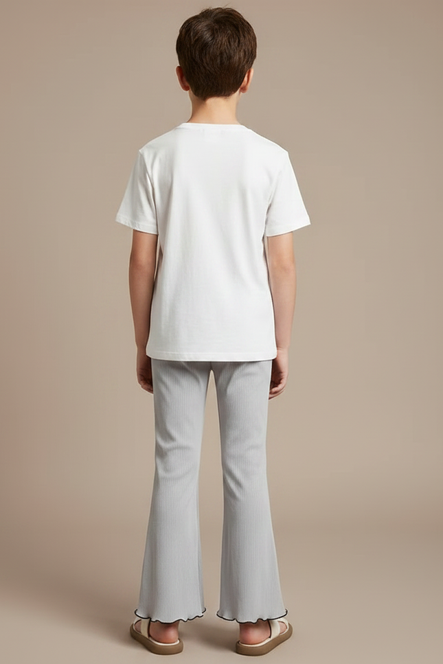 Pantalon Patte D'Éléphant Gris Côtelé Confortable Ondulé Enfant - Maille - vue 2