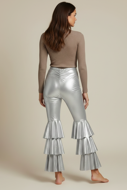 Pantalon Patte D'Éléphant Argenté Métallique Volants Évasé Disco - Polyester - vue 2