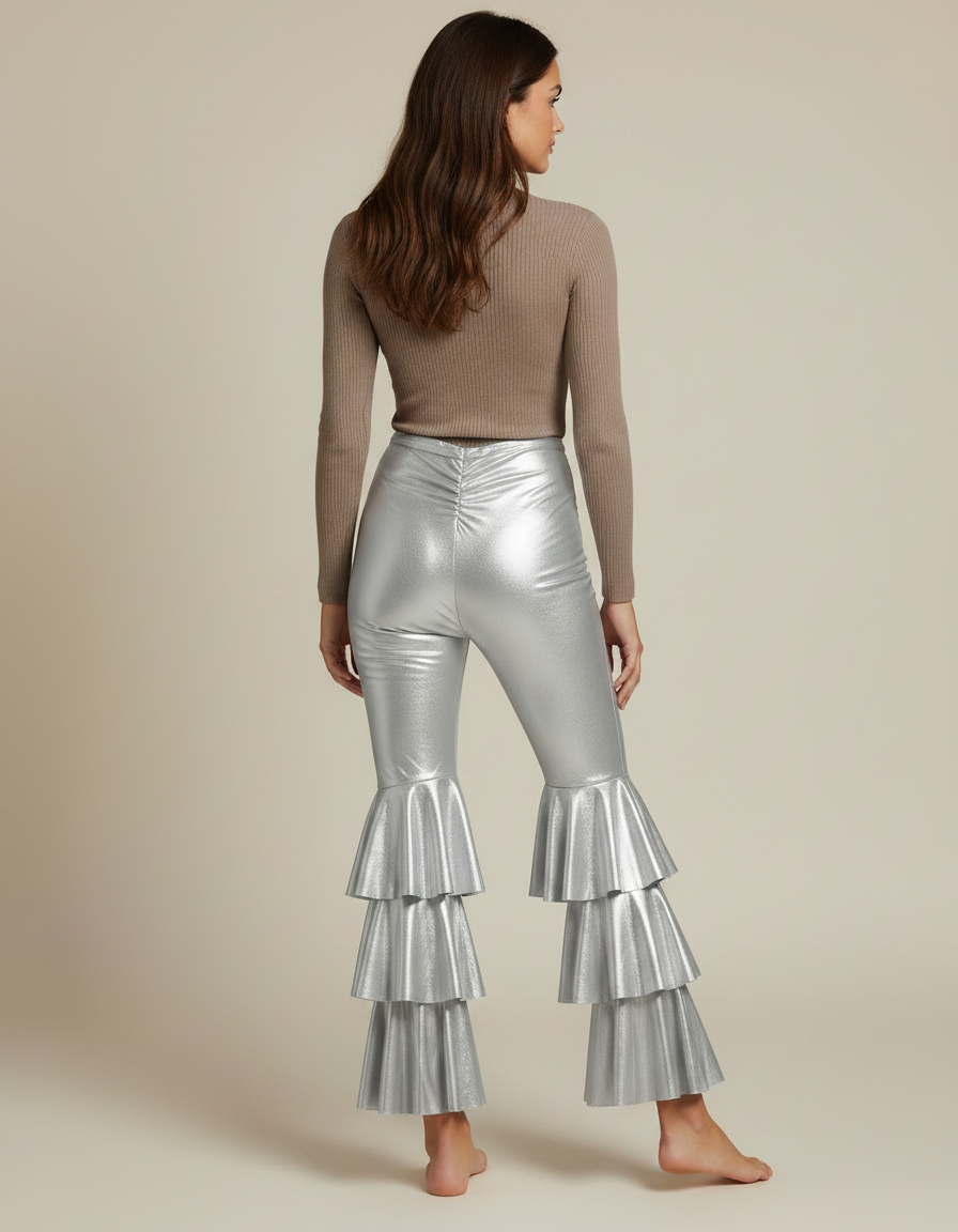 Pantalon Patte D'Éléphant Argenté Métallique Volants Évasé Disco - Polyester - vue 2