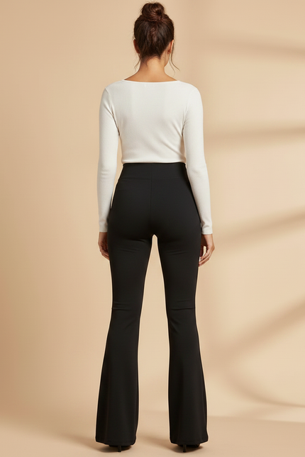 Pantalon Patte D'Éléphant Noir Taille Haute Stretch Élégant - Maille - vue 2