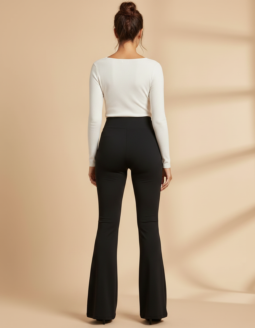Pantalon Patte D'Éléphant Noir Taille Haute Stretch Élégant - Maille - vue 2