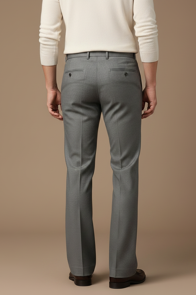 Pantalon Patte D'Éléphant Gris, Laine, Coupe Droite, Élégant - vue 2