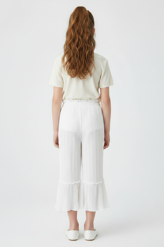 Pantalon Patte D'Éléphant Blanc Plissé Fluide Enfant - Polyester - vue 2
