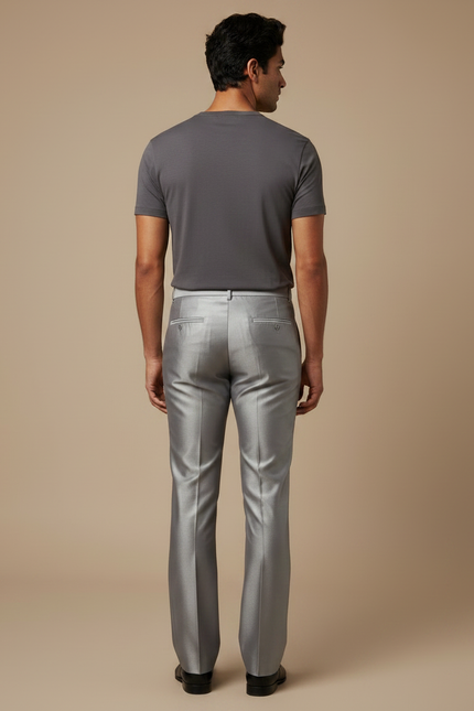 Pantalon Patte D'Éléphant Homme Gris Clair Brillant Élégant - Argenté Satin - vue 2