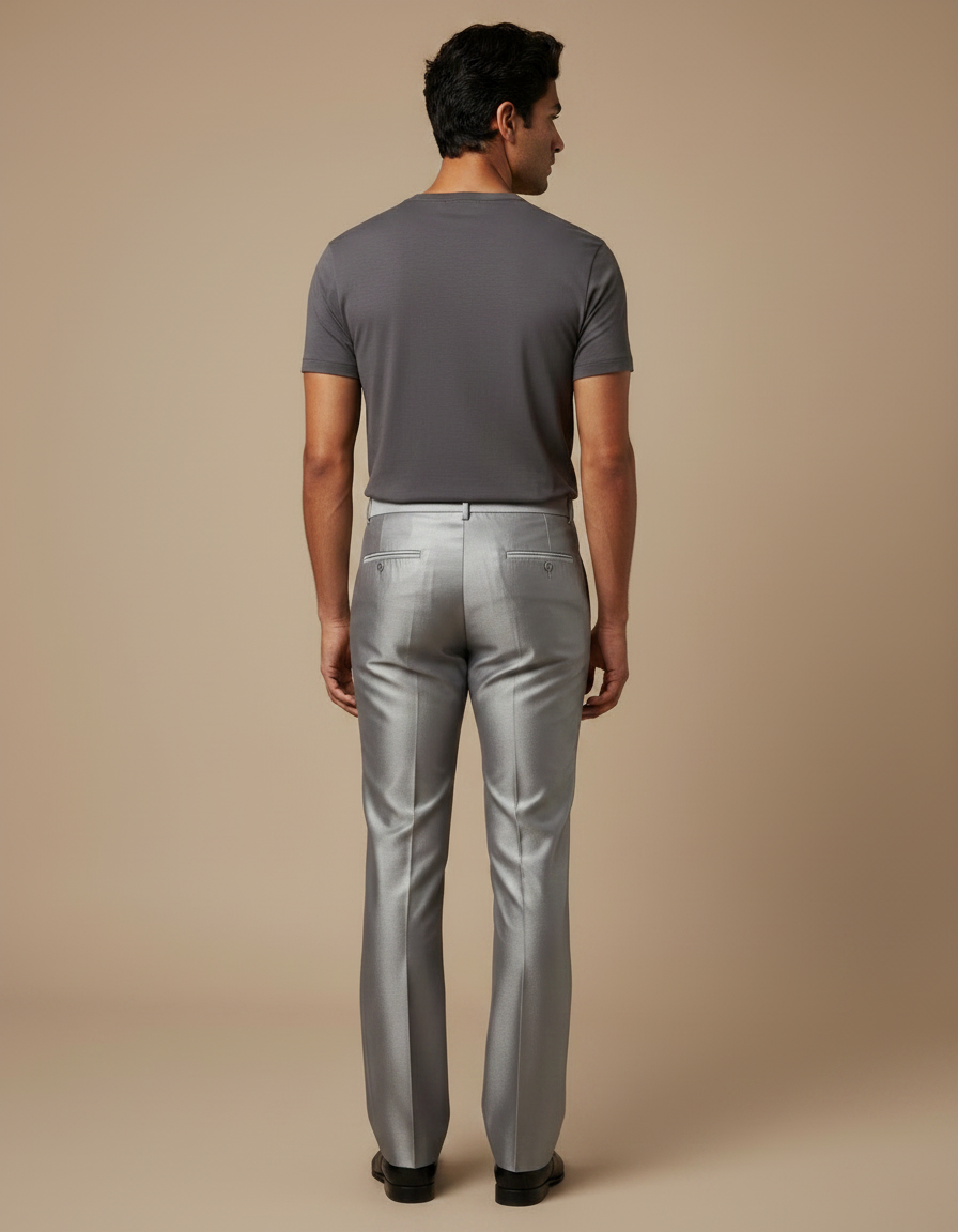 Pantalon Patte D'Éléphant Homme Gris Clair Brillant Élégant - Argenté Satin - vue 2