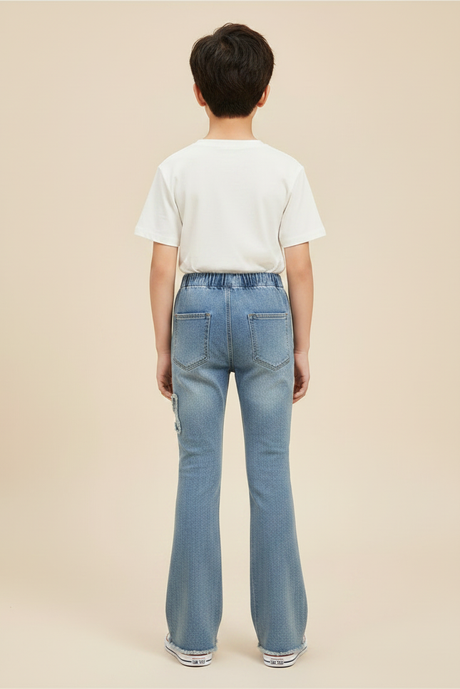 Pantalon Patte D'Éléphant Denim Bleu Papillons Évasé Enfant - Jean - vue 2