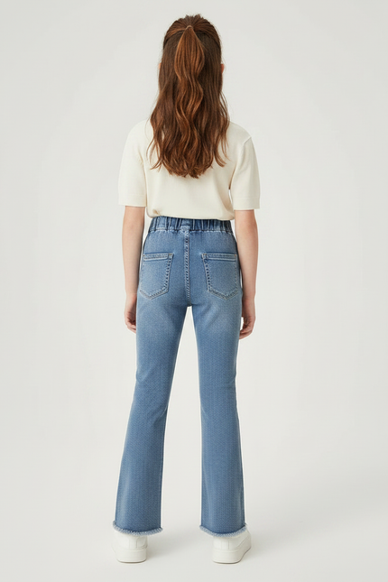 Pantalon Patte D'Éléphant Denim Cœurs Évasé Confortable Fille - Bleu Jean - vue 2