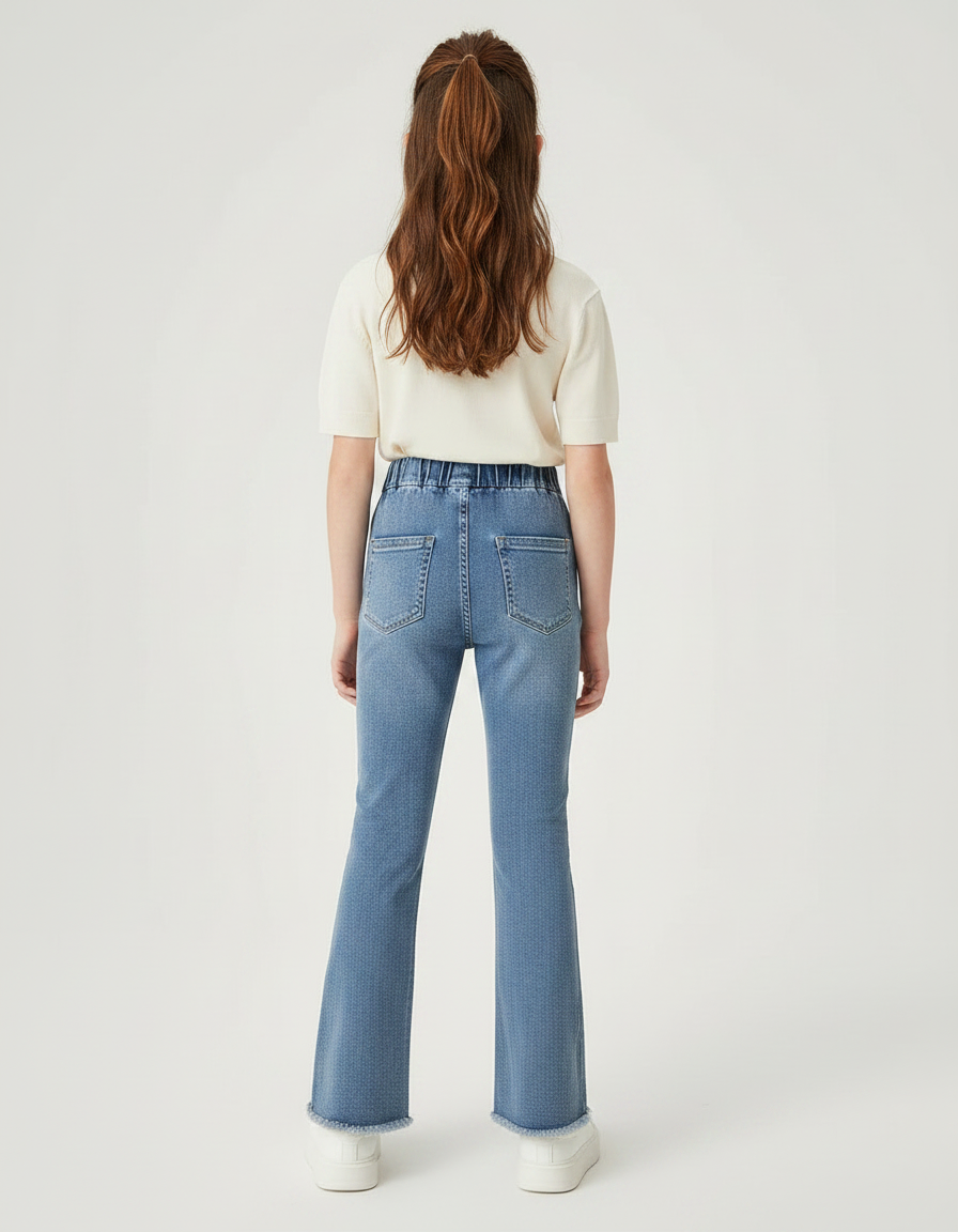 Pantalon Patte D'Éléphant Denim Cœurs Évasé Confortable Fille - Bleu Jean - vue 2