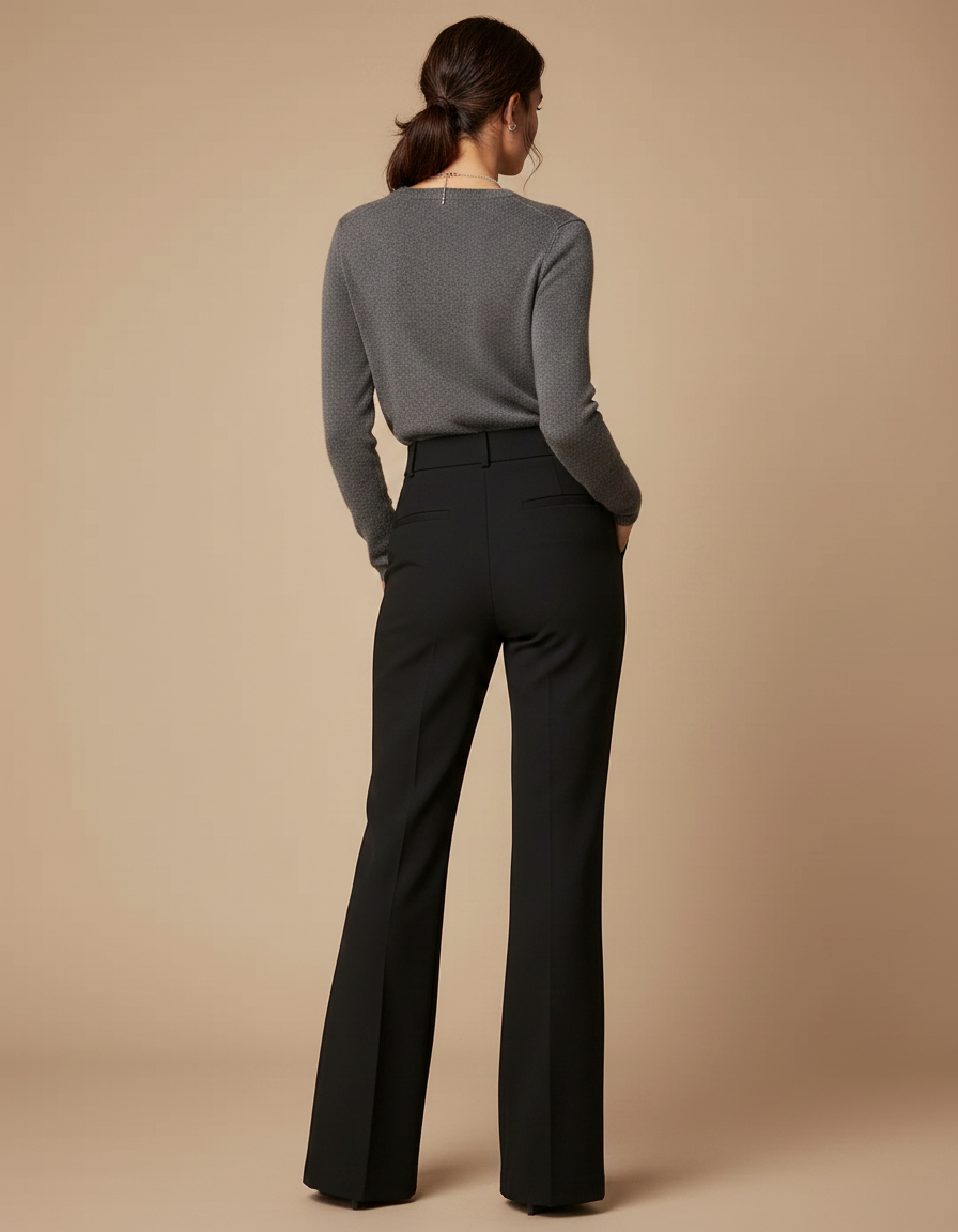 Pantalon Patte D'Éléphant Noir Taille Haute Fluide Élégant - Gabardine - vue 2