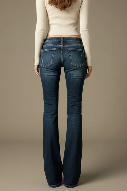 Pantalon Patte D'Éléphant Jean Bleu Délavé Taille Basse - vue 2