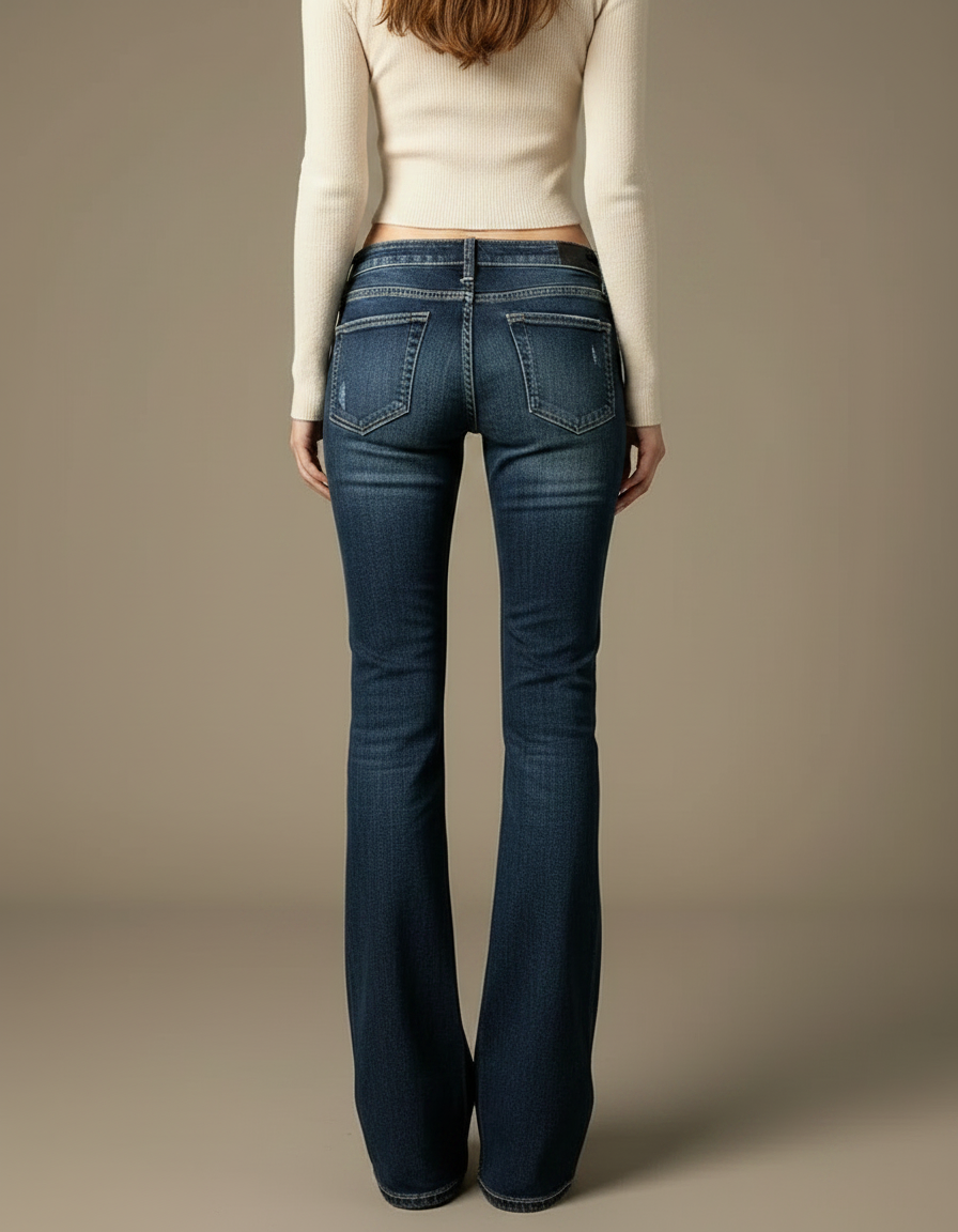Pantalon Patte D'Éléphant Jean Bleu Délavé Taille Basse - vue 2