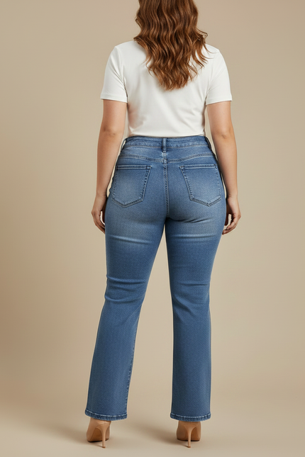Pantalon Patte D'Éléphant Denim Bleu Taille Haute Évasé Femme - Jean - vue 2