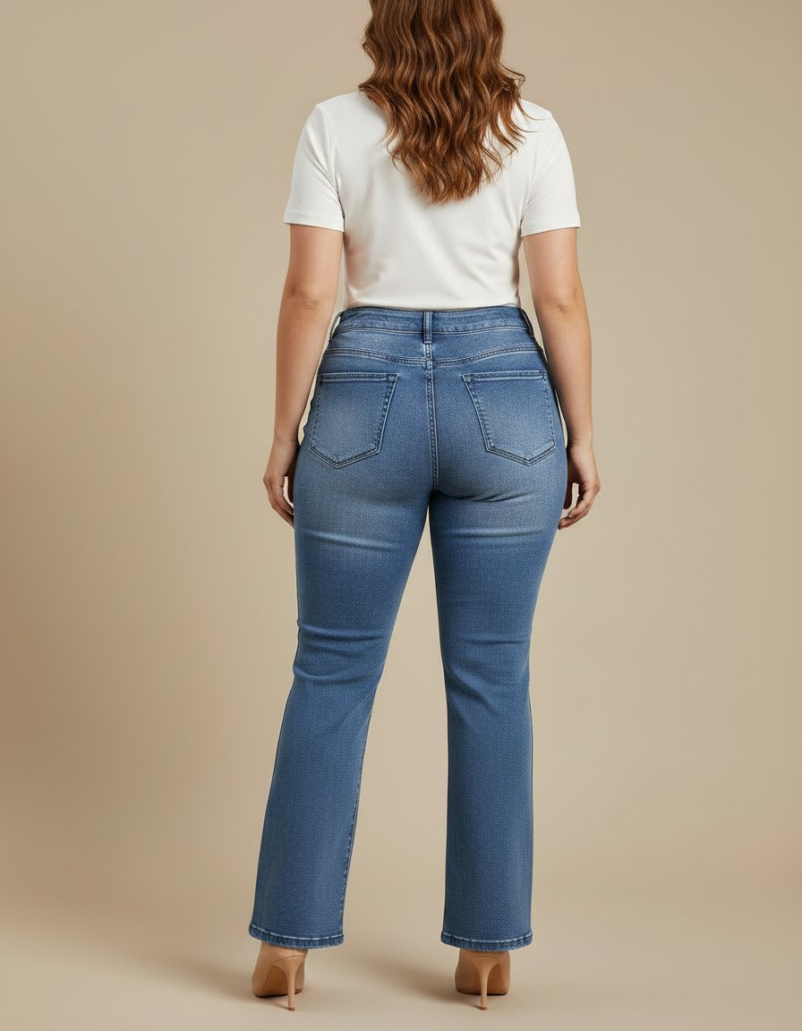 Pantalon Patte D'Éléphant Denim Bleu Taille Haute Évasé Femme - Jean - vue 2