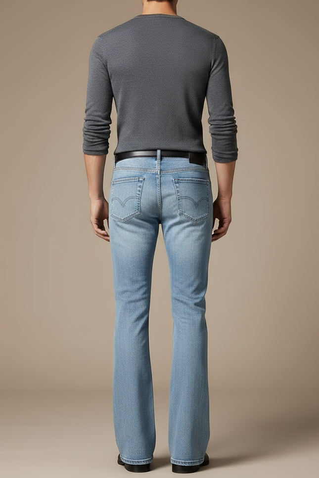 Pantalon Patte D'Éléphant Homme Denim Bleu Clair Évasé Stretch - Jean - vue 2
