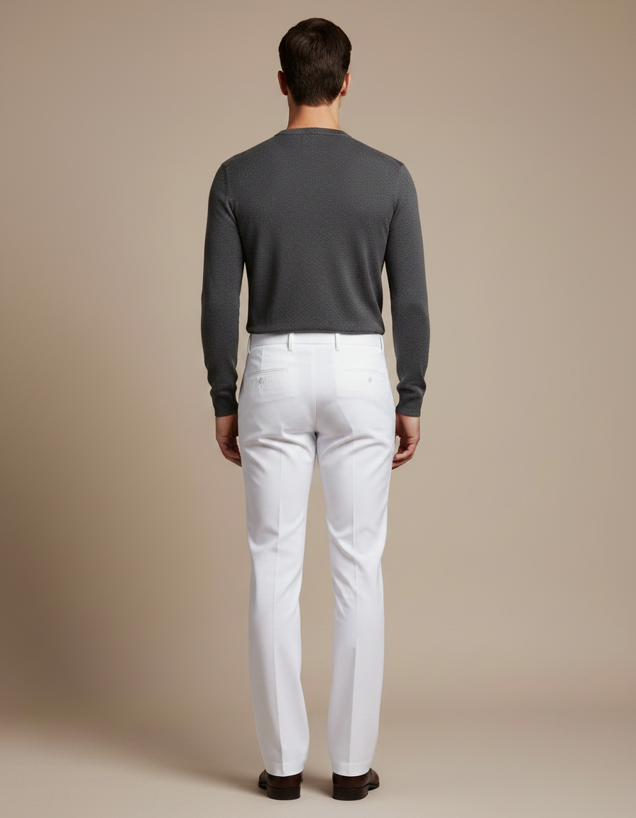 Pantalon Patte D'Éléphant Blanc Homme Élégant Ajusté Classique - Gabardine - vue 2
