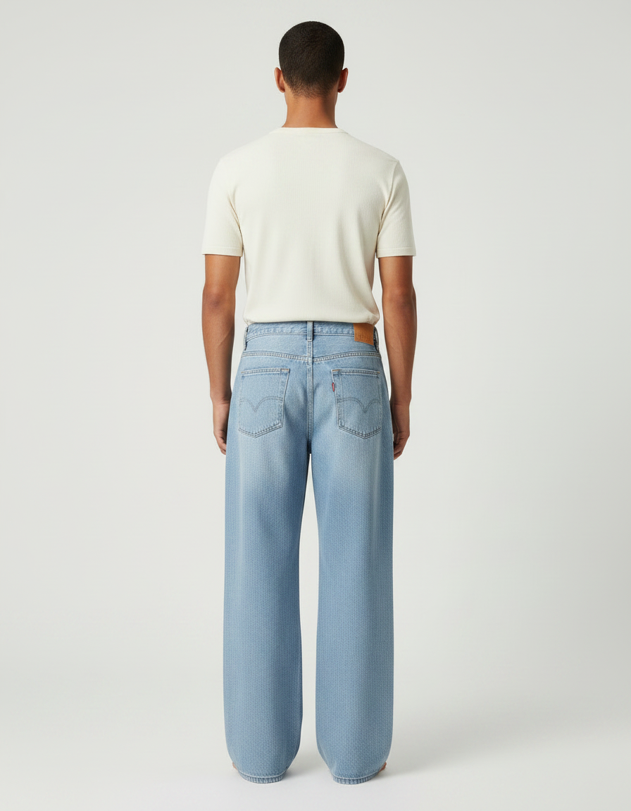 Pantalon Patte D'Éléphant Jean Ample Décontracté Bleu Clair Homme - vue 2