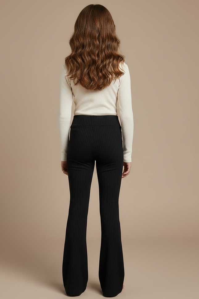 Pantalon Patte D'Éléphant Noir Côtelé Évasé Confortable - Maille - vue 2