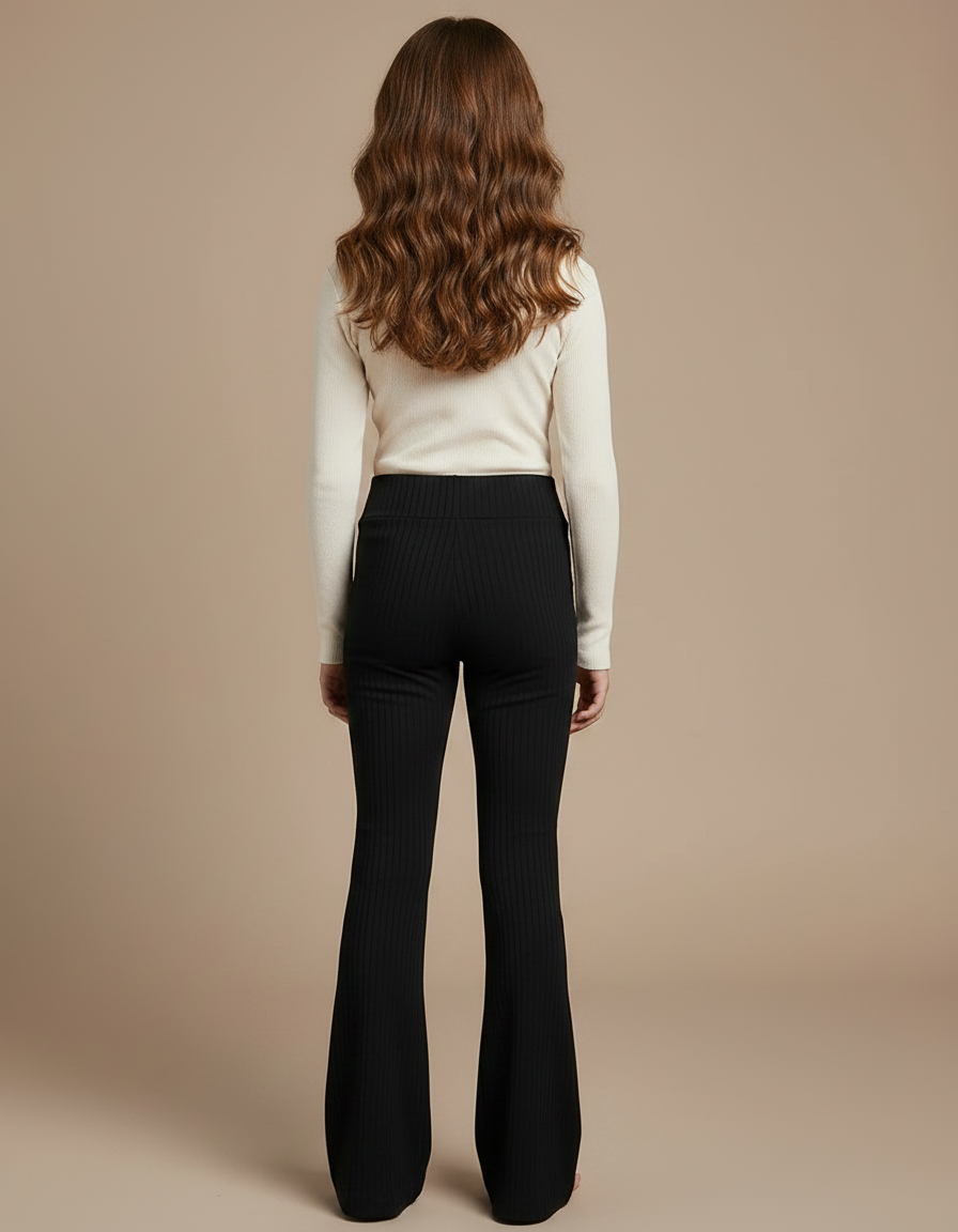 Pantalon Patte D'Éléphant Noir Côtelé Évasé Confortable - Maille - vue 2